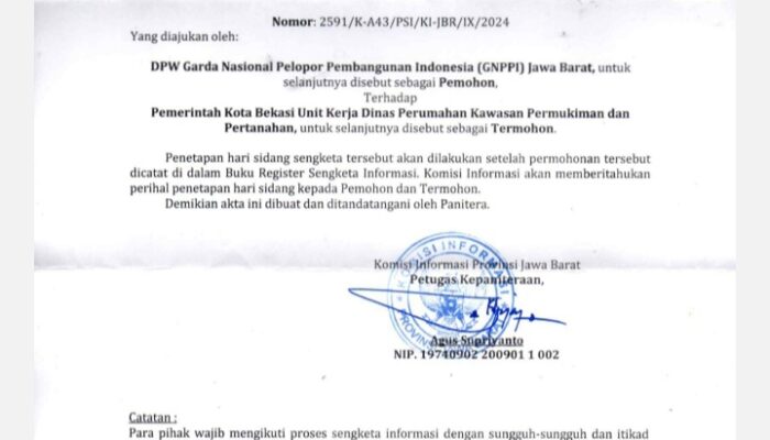 DPW GNPPI Jawa Barat Gugat DPKPP Kota Bekasi Ke Komisi Informasi Jawa Barat
