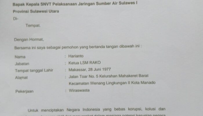 LSM RAKO Soroti Surat Balasan BWS Sulawesi 1 Dugaan Pidana Pelanggaran UU KIP Mencuat