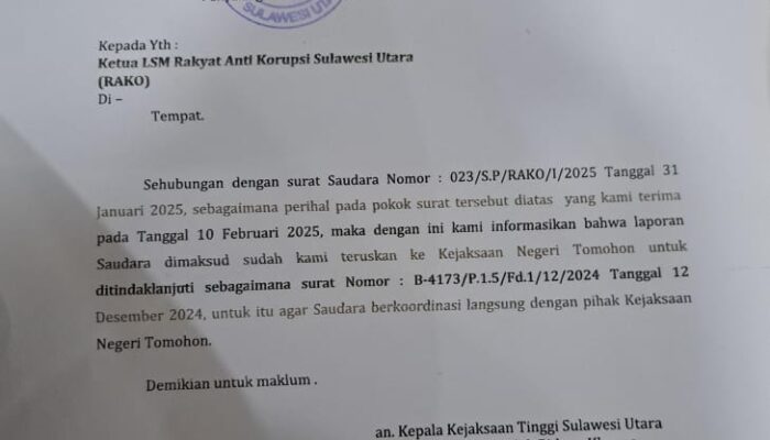 Kejaksaan Negeri Tomohon Tutup Mata Atas Laporan PT. CBSP,ADA APA?